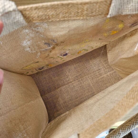 Hand-Made Bags Jute Craft-Fabric Ribbon Flowers Hand Painted Butterfly Gift New - Picture 7 of 7